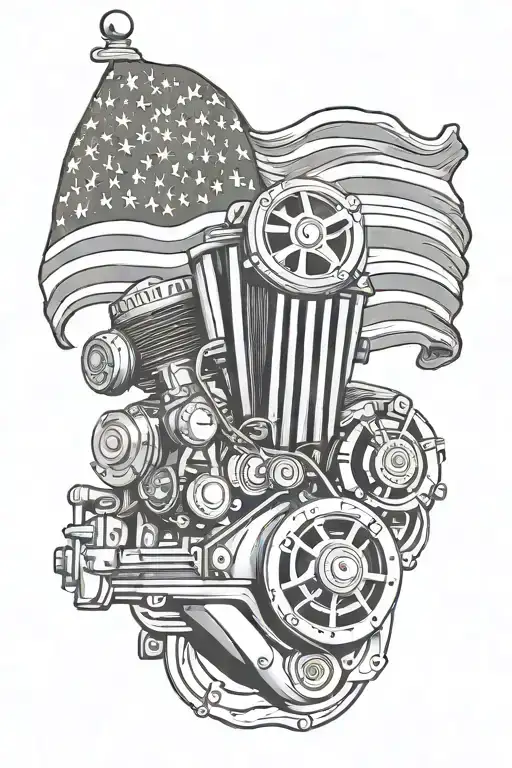 American Flag With Car Engine