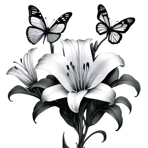Lily Flowers With Butterflies