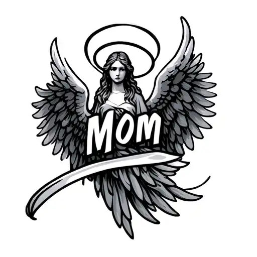 Angel Wings With Halo That Says Mom