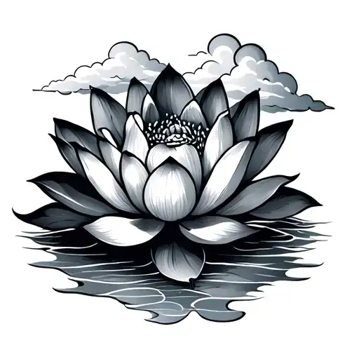Lotus Flower And Clouds Surrounding