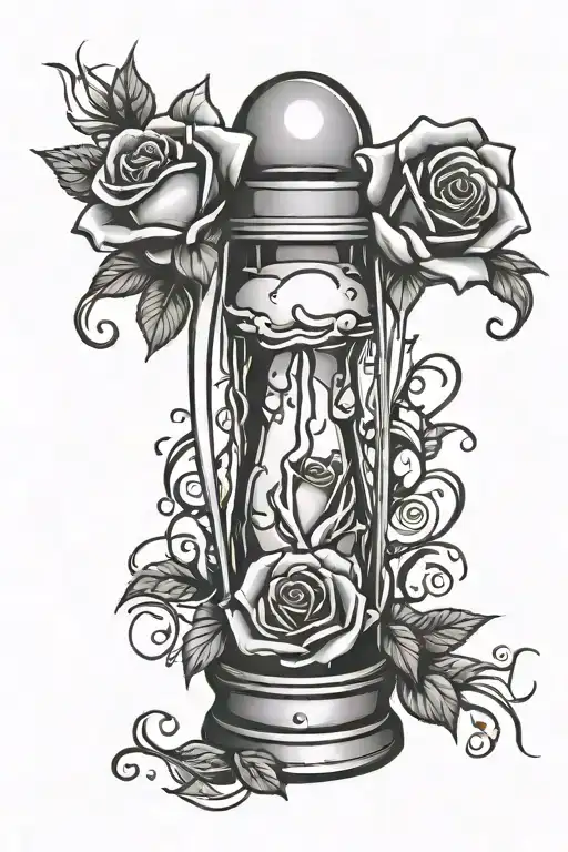 Simple Drawing Of A Lava Lamp With Hearts Inside And A Rose Around It