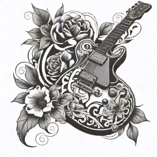 Electric Guitar With Musical Notes And Flowers Intertwined
