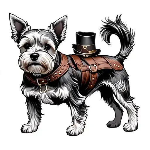 Terrier With A Human Body Wearing Cowboy Outfit Standing