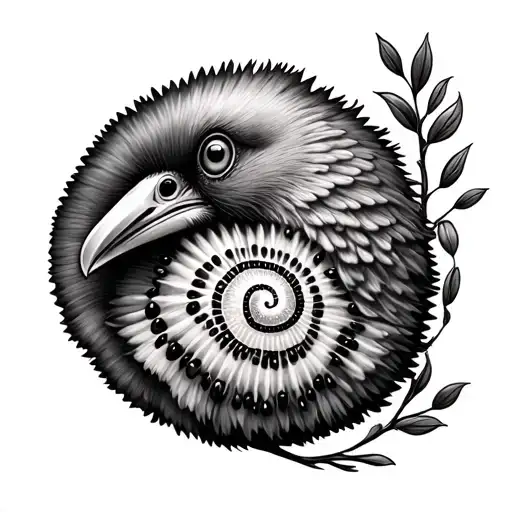 Kiwi Bird With Koru For Chest Piece
