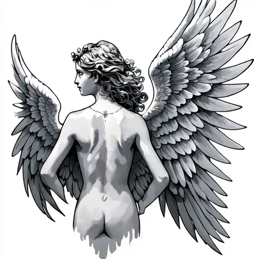 Angel Back Tattoo With Wings Spread