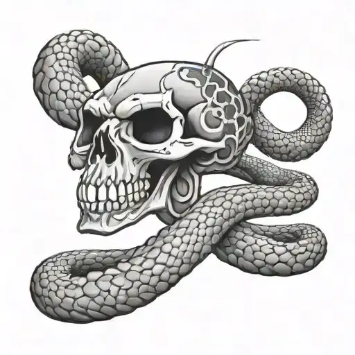 Rattlesnake Wrapped Around Skeleton Hand