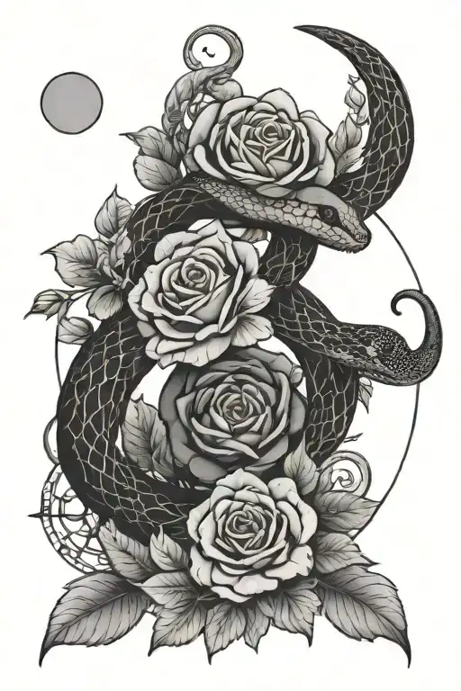 Feminine Snake Flowers Intertwined Moon Phases