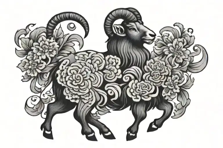Black Sheep Or Goat Chinese Style With Chinese Scenery