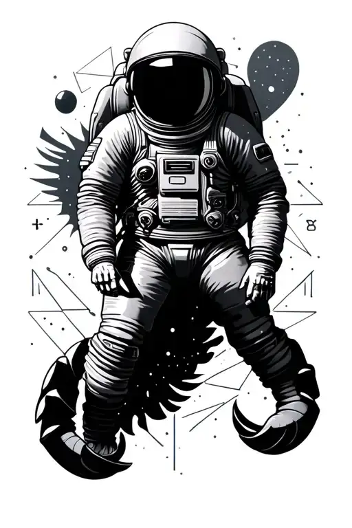Astronaut Floating In Space With Geometric Zodiac Scorpio Background