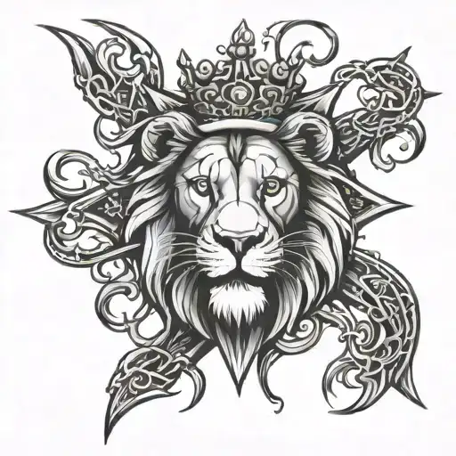 Cross With A Lion Wearing A Crown Of Thorns Intertwined