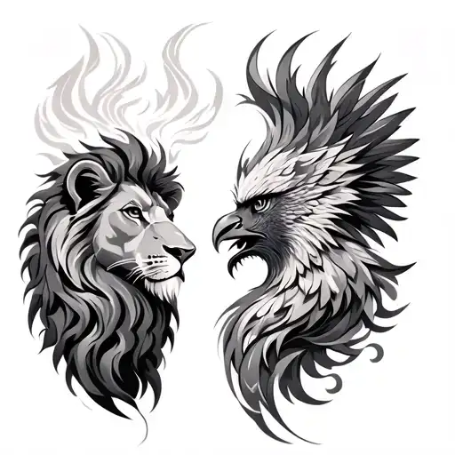 Lion And Phoenix Facing Each Other