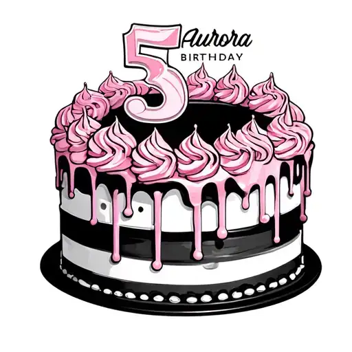 Vanilla With Pink Frosting Birthday Cake With The Name Aurora And Number 5