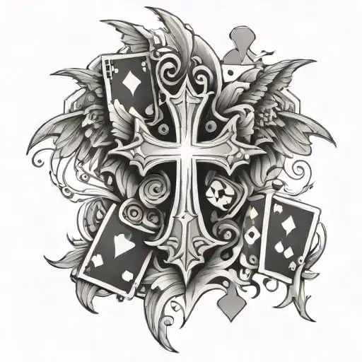 Crosses With Angle Wings And Dice With Playing Card