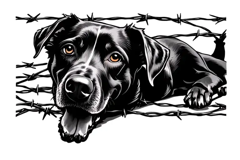 Dog And Barbed Wire Wrapped