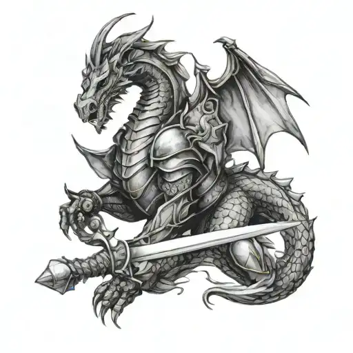 Knight Hits Dragon With Sword