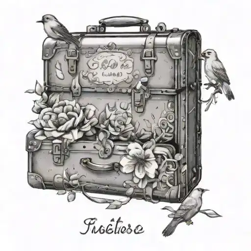 A Vintage Suitcase With Bird And Flower Stickers From All The Places The Client Has Traveled