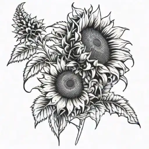 Sunflower Cacuts And Wildflowers Growing