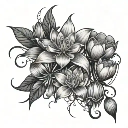 Bouquet Of Sundrop Flower And Water Lily With The Tangled Laterns And Fire Flies In The Background