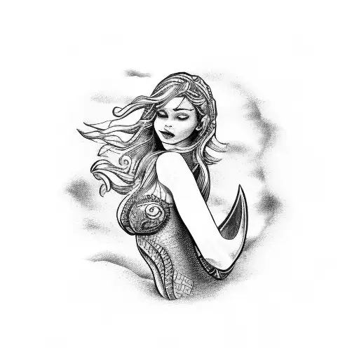 A Beautiful Mermaid Guiding A Viking Ship Through Calm Seas