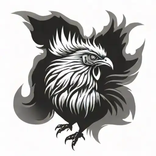 Chest Tattoo Of A Rooster Lioking At You Wings Spread