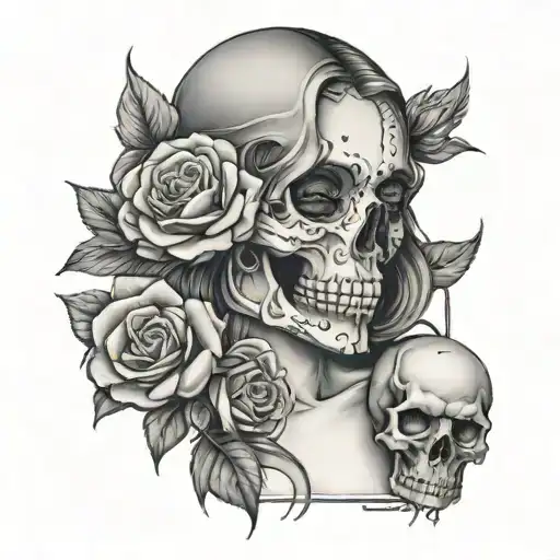 Girl Holding Skull And Roses