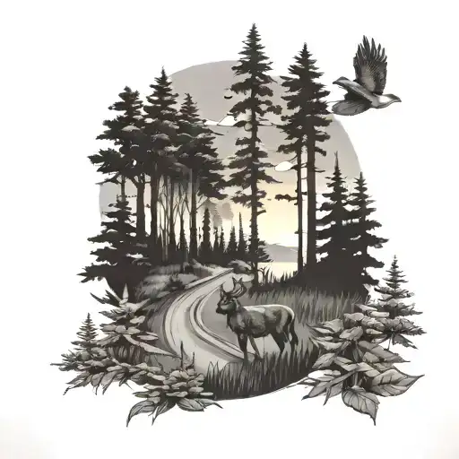 Forest Wildlife Sunset Country Road