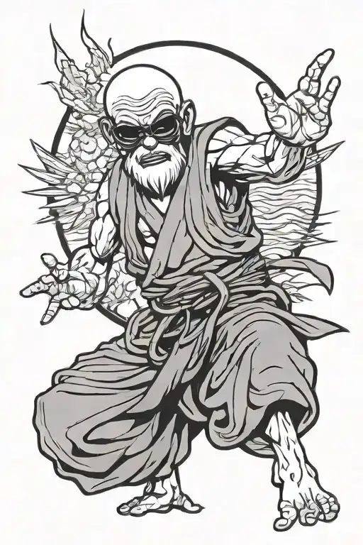 Red Sun Rising Behind Muten Roshi Performing A Powerful Martial