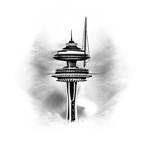 A Fishing Rod And Reel With A Seattle Space Needle Incorporated Into The Design