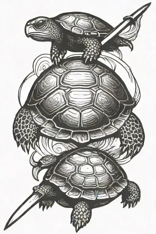 Tarot Card With Turtle Holding Fairbairn Skyes Dagger