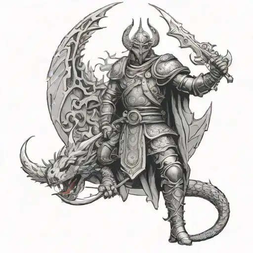 Russian Warrior Who Is In The Process Of Killing A Dragon
