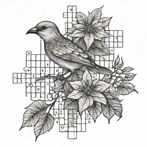 A Crossword Puzzle With Hidden Bird And Poinsettia Motifs Throughout