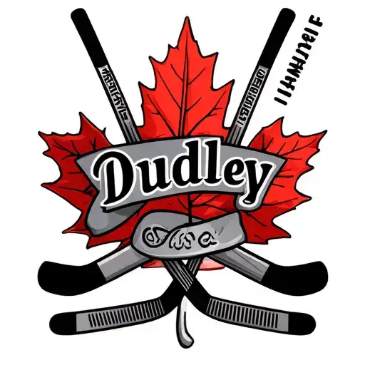 My Last Name Dudley With Canadian Leaf Red And Hockey Sticks On Forearm