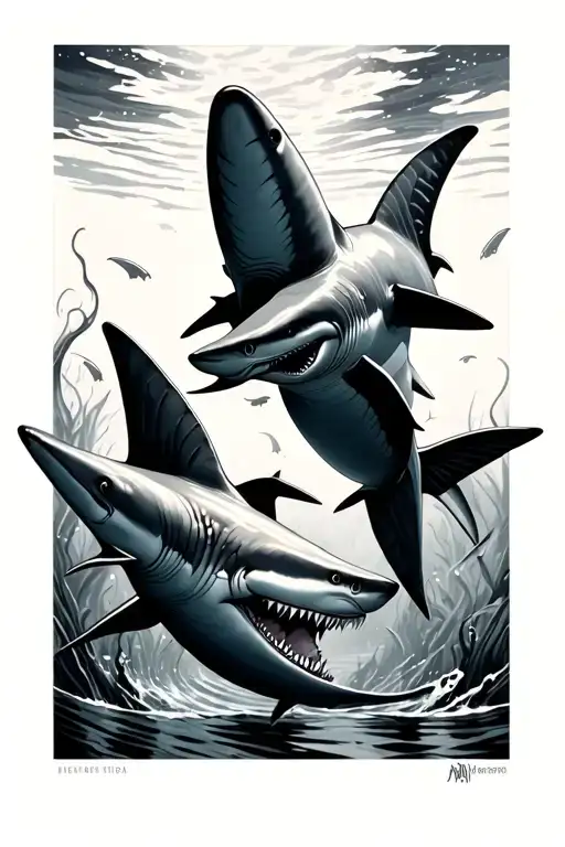 2 Sharks Swimming In Shallow Water From Above