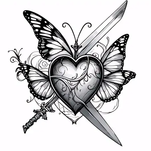 Cybersigil Forearm Tattoo Heart Sword And Butterfly Themed