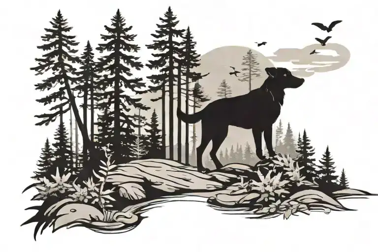 Forest Trekking Path With A Hidden Dog Silhouette