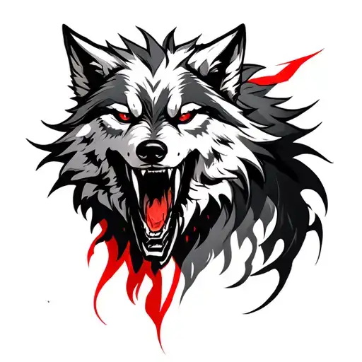Wolf Lycan Type With White And Red Colors With Black Aura