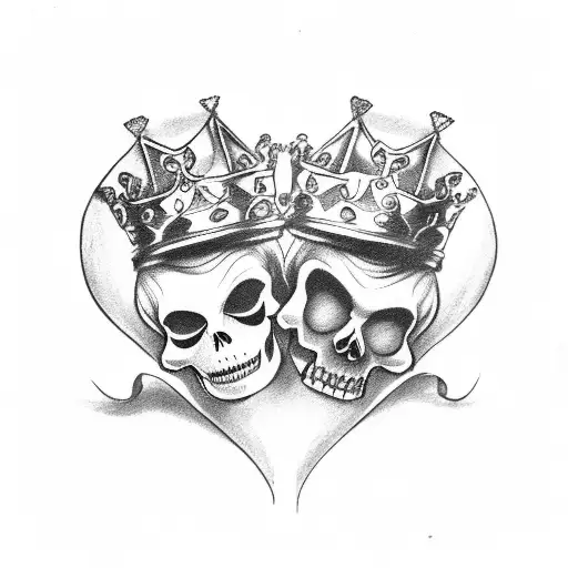King And Queen Of Hearts Beauty And Skull