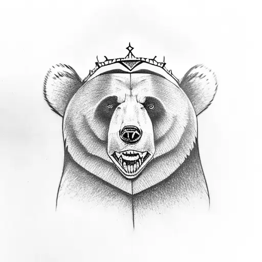 Bear Face Wearing Crown Outline