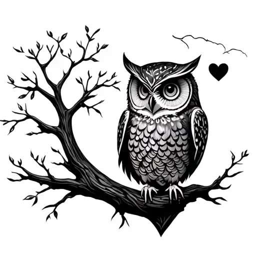 Tree And Heart And Owl