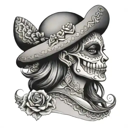 Mexican Girl With Death Mask