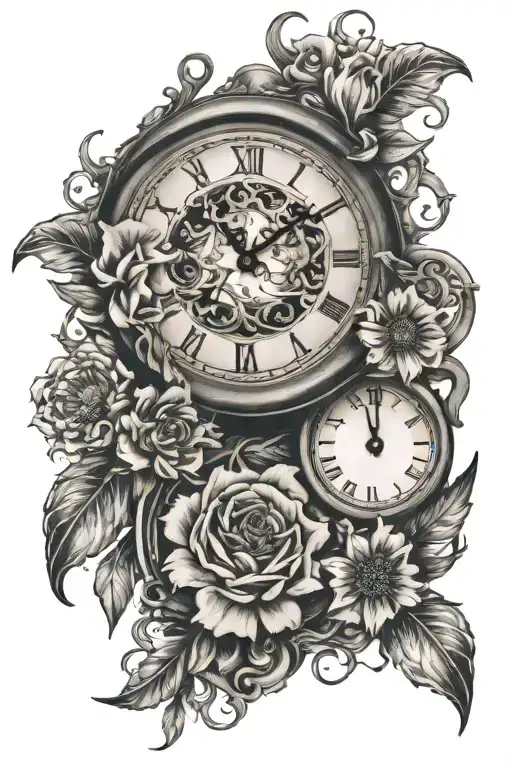 Broken Clock Flowers Intertwined
