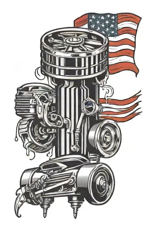 American Flag With A Car Piston As The Stripes Second Red