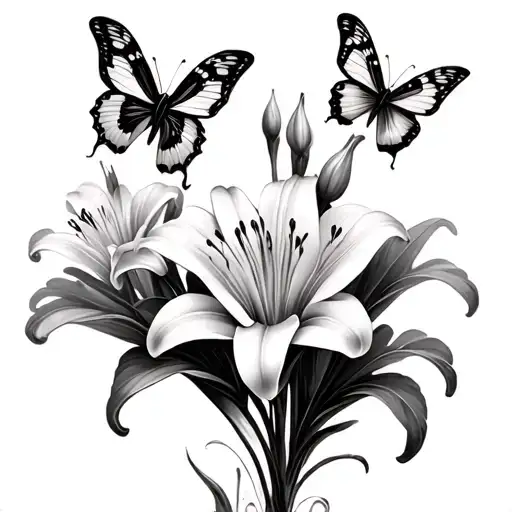 Lily Flowers With Butterflies