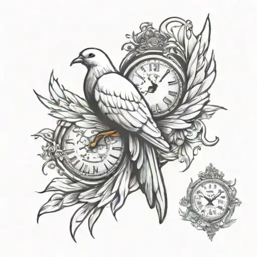 Dove Clock Wing Tattoo Design Momorial