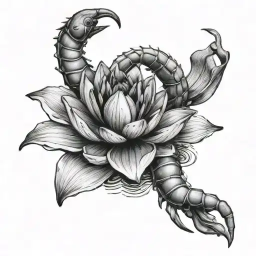 Scorpion Circling A Water Lily Intertwined
