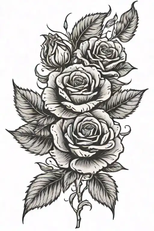 Roses And Marigolds With Intricate Line Work