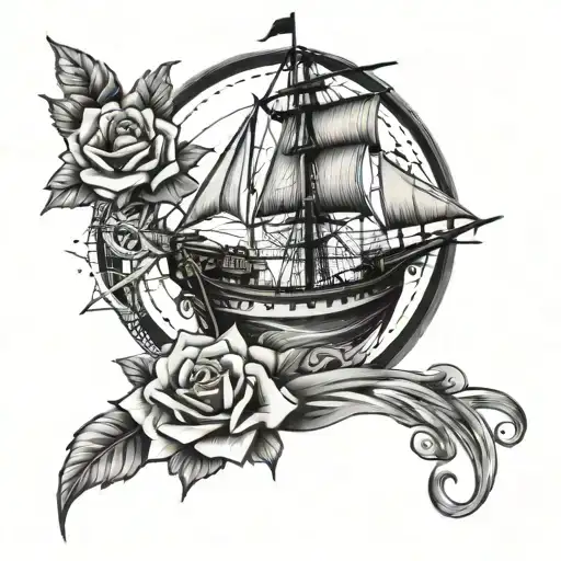 Ship And Compas Rose