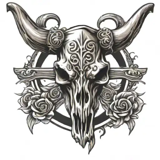 Cross And Western Bull Skull