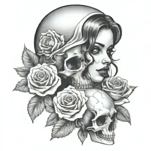 Girl Holding Skull And Roses
