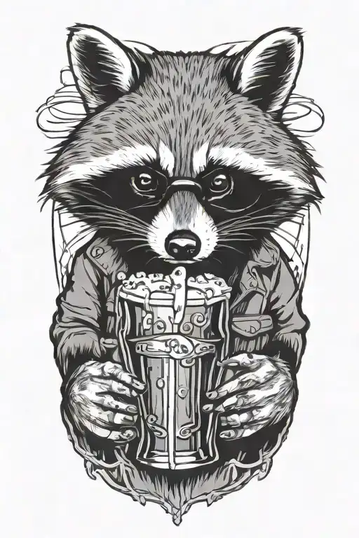 Raccoon Drinking Beer